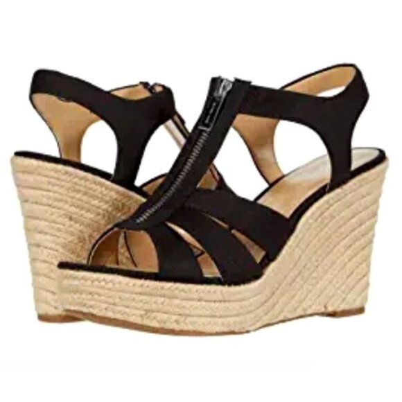 MICHAEL Michael Kors Berkley Canvas Zipper Wedge Platform Sandals Black 5.5 EUC - Picture 1 of 15